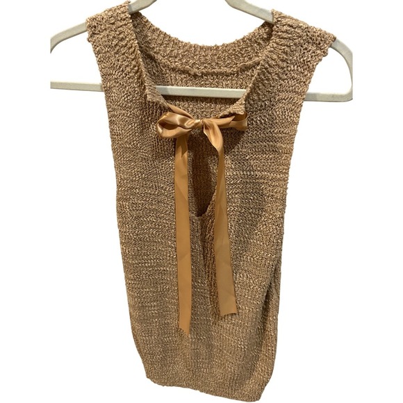 Khaki Knit Sleeveless Mini Dress with Back Bow Tie - Size Small - Picture 4 of 5
